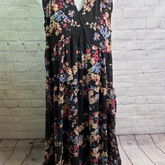 ENTRO Black Floral Lined Maxi Dress Large NWT - Picture 3 of 9